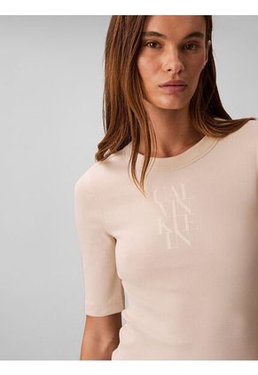Camiseta Beige De Algodón Con Logotipo Calvin Klein