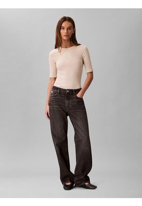 Camiseta Beige De Algodón Con Logotipo Calvin Klein