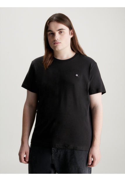 Camiseta Negra De Algodón Con Insignia Calvin Klein