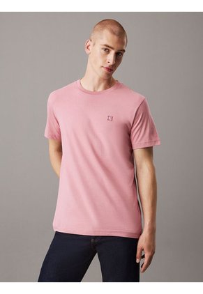 Camiseta Rosada De Algodón Con Insignia Calvin Klein