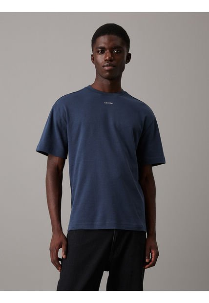 Camiseta Azul De Algodón Con Logo Nano Calvin Klein