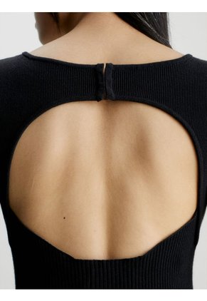 Vestido Con Espalda Abierta De Punto Algodón Mujer Negro Calvin Klein