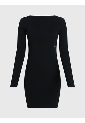 Vestido Con Espalda Abierta De Punto Algodón Mujer Negro Calvin Klein