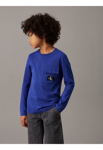 Camiseta Niño Azul De Manga Larga Con Bolsillo Calvin Klein