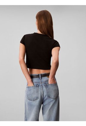 Camiseta Negra Baby Con Monograma Bordado Calvin Klein