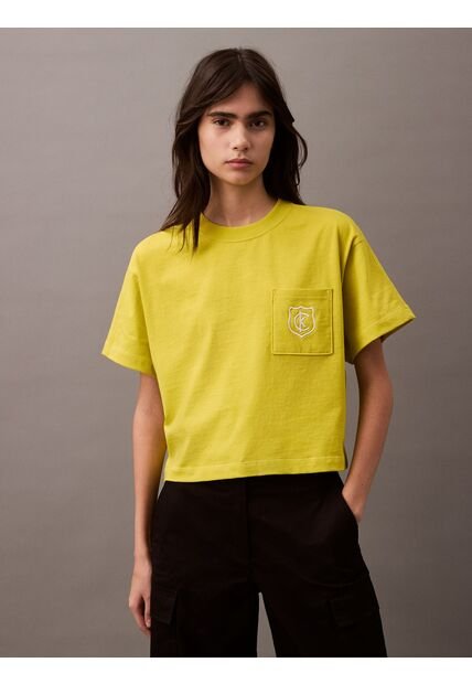 Camiseta Amarilla Cropped Con Escudo Con Logo Calvin Klein