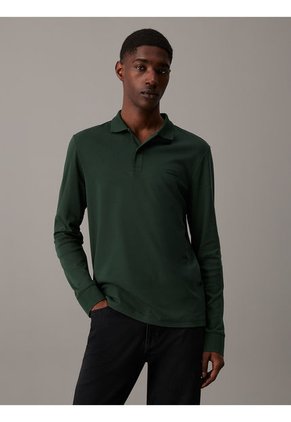 Polo Verde Slim De Manga Larga Para Hombre Calvin Klein