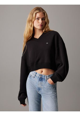 Saco Negro Cropped Con Cuello En V Calvin Klein Calvin Klein