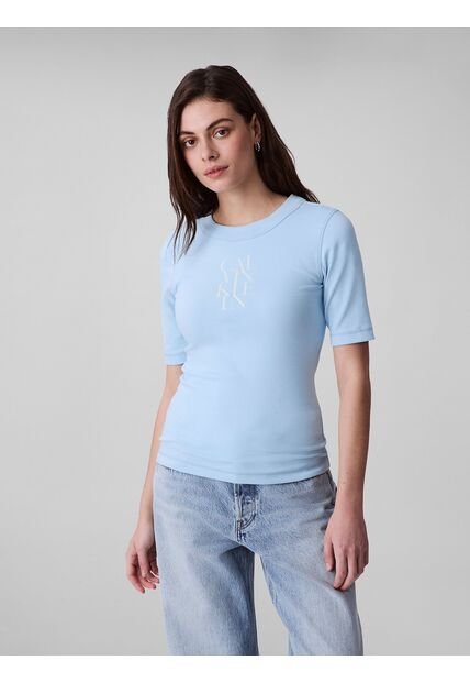 Camiseta Celeste De Algodón Con Logotipo Calvin Klein