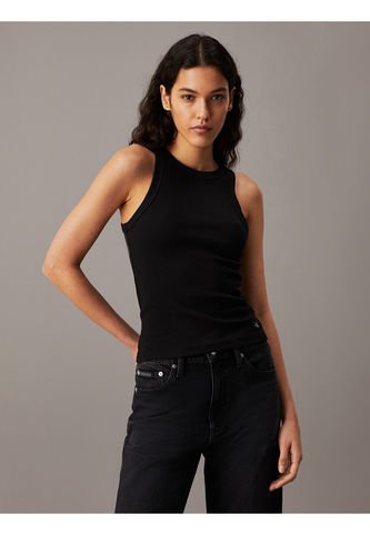 Camiseta Negra De Tirantes De Canalé De Algodón Calvin Klein Calvin Klein