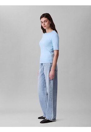 Camiseta Celeste De Algodón Con Logotipo Calvin Klein