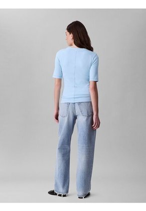 Camiseta Celeste De Algodón Con Logotipo Calvin Klein