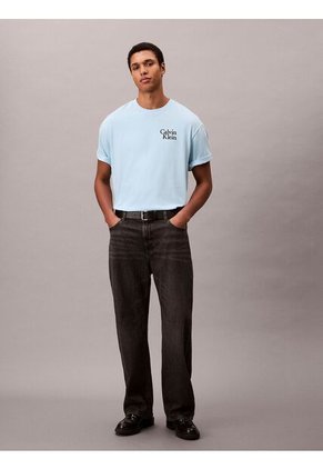 Camiseta Celeste Holgada Con Logo Gráfico Con Letras Calvin Klein