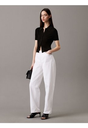 Top Negro Tipo Polo Cropped De Punto Liso Calvin Klein