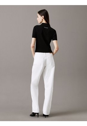 Top Negro Tipo Polo Cropped De Punto Liso Calvin Klein