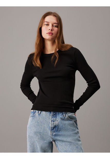 Top Negro De Manga Larga Slim De Canalé Calvin Klein