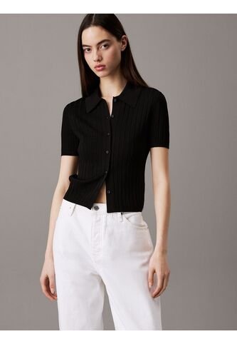 Top Negro Tipo Polo Cropped De Punto Liso Calvin Klein Calvin Klein