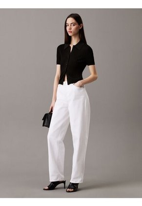 Top Negro Tipo Polo Cropped De Punto Liso Calvin Klein