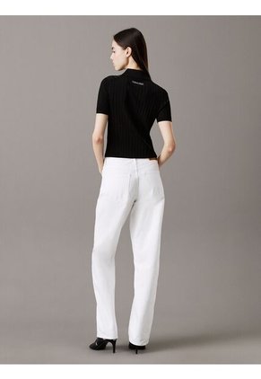 Top Negro Tipo Polo Cropped De Punto Liso Calvin Klein