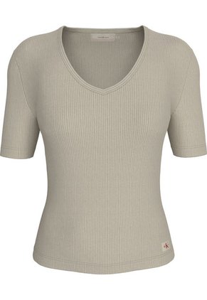 Camiseta Gris Slim De Canalé Con Cuello En V Calvin Klein