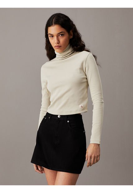 Top Gris Slim De Canalé De Algodón Con Cuello Alto Calvin Klein