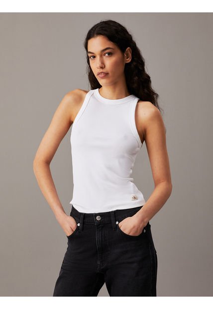 Camiseta Blanca De Tirantes De Canalé De Algodón Calvin Klein