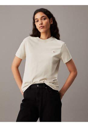 Camiseta Gris Con Monograma E Insignia Calvin Klein