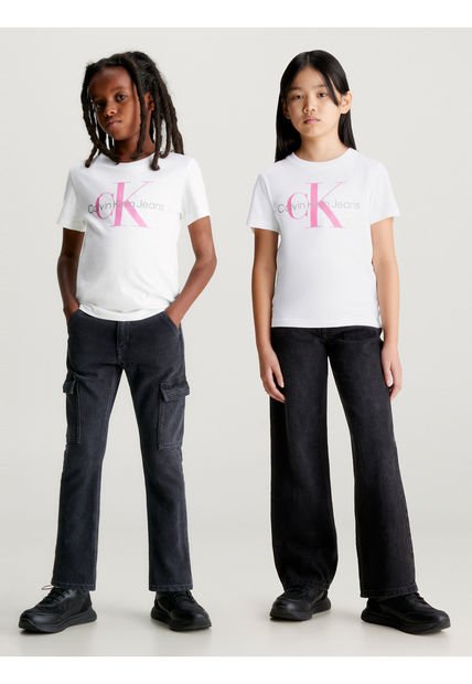 Camiseta Niño Blanca Unisex Con Logo Calvin Klein