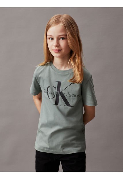 Camiseta Niño Verde Unisex Con Logo Calvin Klein