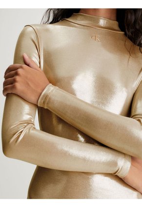 Vestido Dorado Corto Metálico Con Mangas Largas Calvin Klein