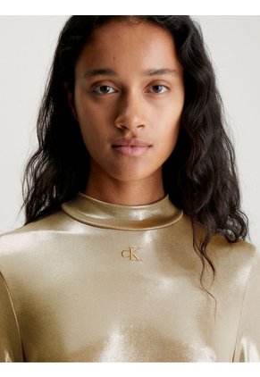Vestido Dorado Corto Metálico Con Mangas Largas Calvin Klein