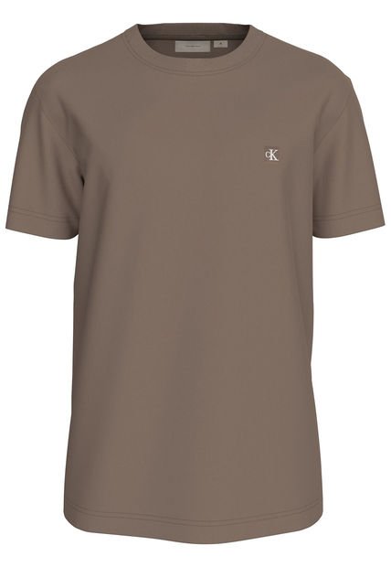 Camiseta Chocolate De Algodón Con Insignia Calvin Klein