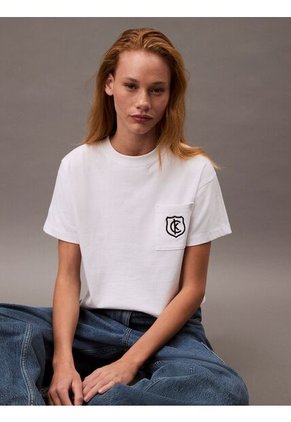Camiseta Blanca Cropped Con Escudo Con Logo Calvin Klein