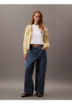 Camiseta Blanca Cropped Con Escudo Con Logo Calvin Klein