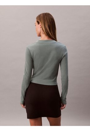 Camiseta Verde Manga Larga Ajustada Con Monograma Calvin Klein