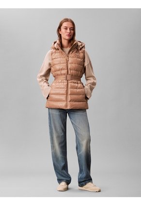 Chaqueta Marrón Puffer Liviana Sin Mangas Con Cinturón Calvin Klein
