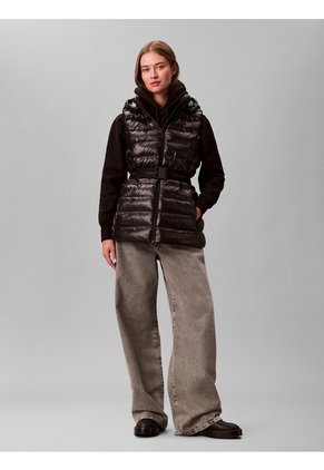 Chaqueta Negra Puffer Liviana Sin Mangas Con Cinturón Calvin Klein