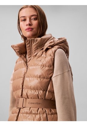 Chaqueta Marrón Puffer Liviana Sin Mangas Con Cinturón Calvin Klein