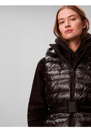 Chaqueta Negra Puffer Liviana Sin Mangas Con Cinturón Calvin Klein