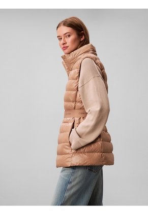 Chaqueta Marrón Puffer Liviana Sin Mangas Con Cinturón Calvin Klein
