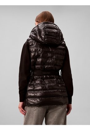 Chaqueta Negra Puffer Liviana Sin Mangas Con Cinturón Calvin Klein
