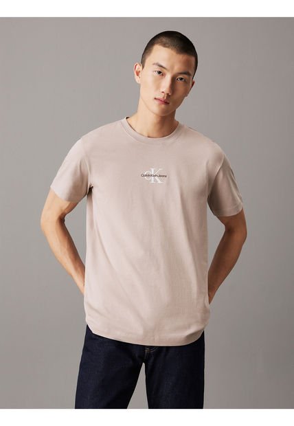 Camiseta Beige Con Monograma Para Hombre Calvin Klein