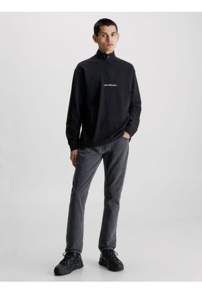 Camiseta Negra De Manga Larga Con Cuello Cierre Calvin Klein