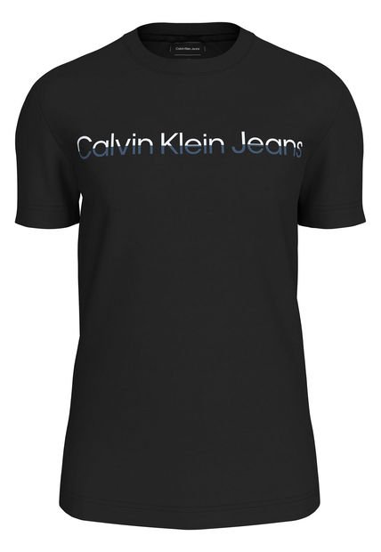 Camiseta Negra Con Logo Institutional Bicolor Calvin Klein