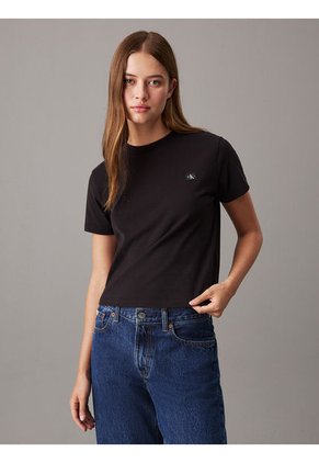 Camiseta Negra Con Monograma E Insignia Calvin Klein