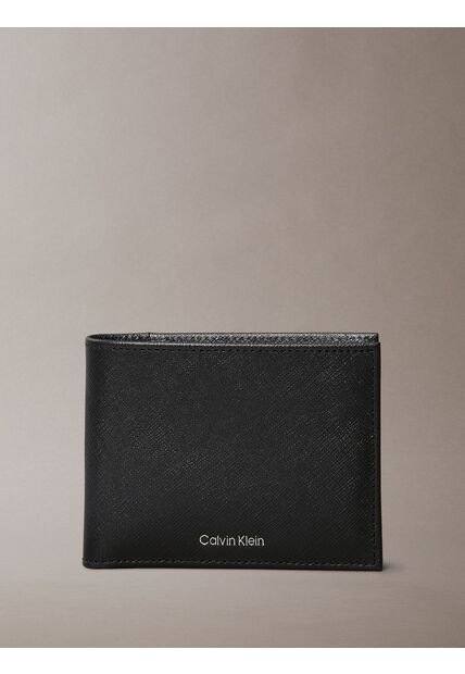 Billetera Negra Plegable De Cuero Calvin Klein