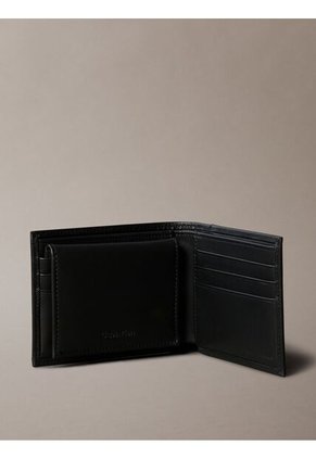 Billetera Negra Plegable De Cuero Calvin Klein