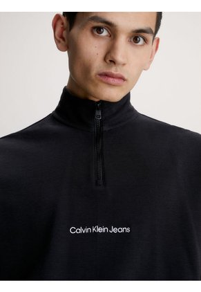 Camiseta Negra De Manga Larga Con Cuello Cierre Calvin Klein