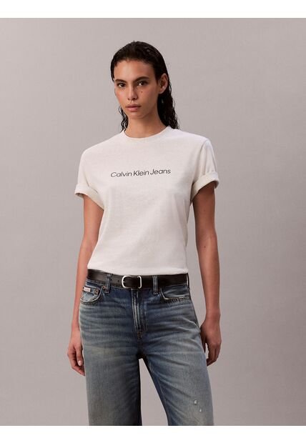 Camiseta Blanca Clásica Con Logo Estampado Calvin Klein