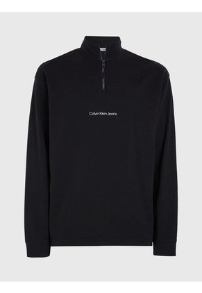 Camiseta Negra De Manga Larga Con Cuello Cierre Calvin Klein